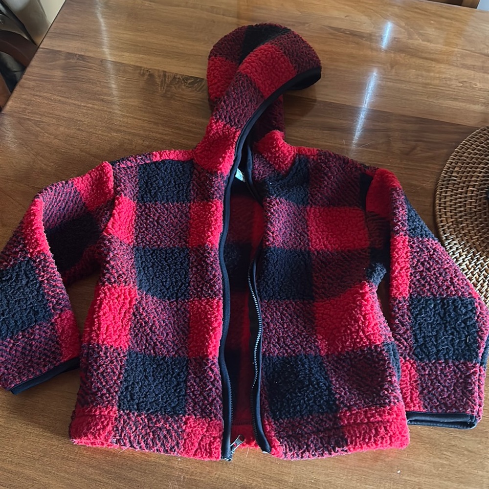 Old Navy Buffalo plaid fleece Sherpa hooded jacket with pockets